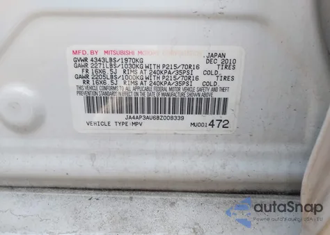 2011 Mitsubishi Outlander Sport Es z USA, uszkodzony, nr VIN JA4AP3AU6BZ008339